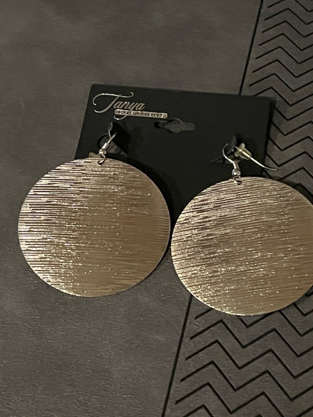 Round Textured Silver Drop Earrings - Picture 3 of 4